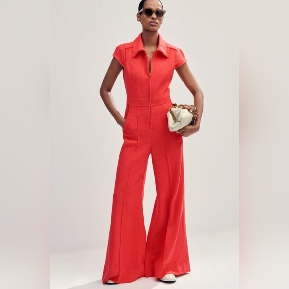 ME+EM Pants - NWT ME+EM Textured Zip-Up Jumpsuit Tulip Red Size 2